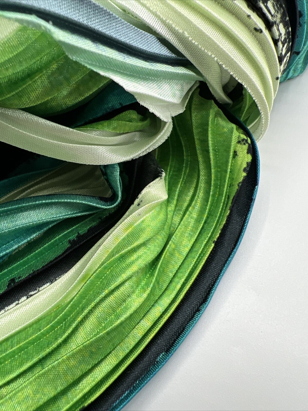 Multi Green Stripe Printed Plisse Pleated Stretch Fabric