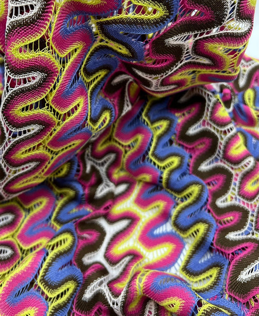 Multicoloured Textured Knitted 2 Way Stretch Fabric