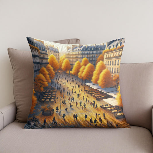 Autumn City Square Cotton Cushion
