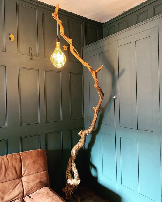 Amélie – Handcrafted Branch Floor Lamp with Reclaimed Timber Base