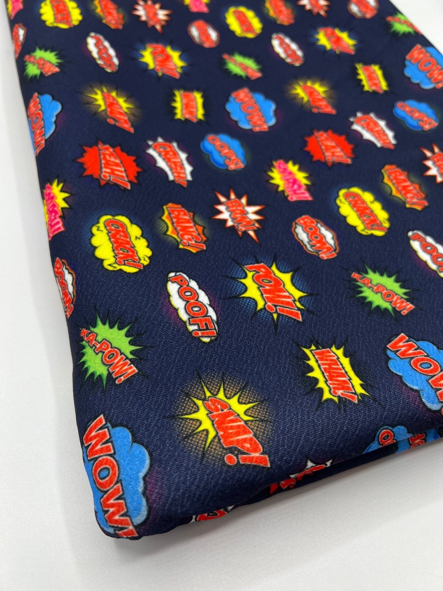 Navy Comic Print Liverpool Bullet Stretch Fabric