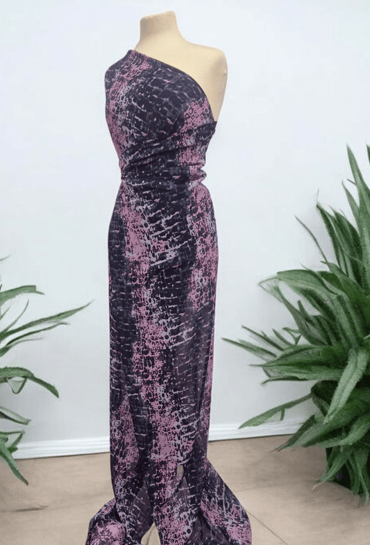 Navy Purple Pink Mix Printed Chiffon Dress Fabric