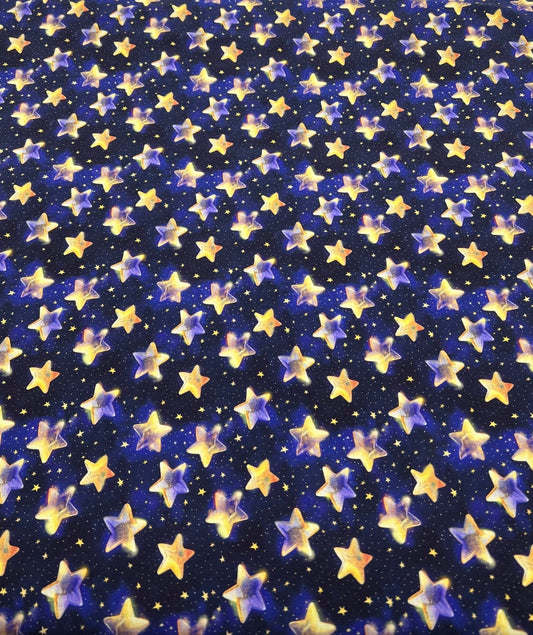 Navy Stars Print Cotton Stretch Jersey 200 GSM 95/5 Lycra 4 Way Stretch