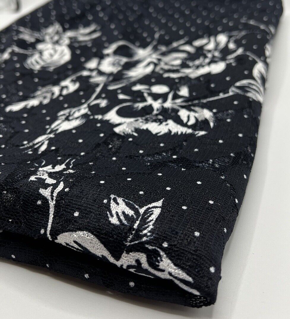 Navy White Flower Floral Lace Fabric Stretch