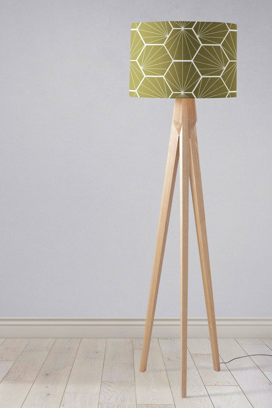 Olive Green Drum Lampshade, White Hexagon Design Shade for Table, Floor or Ceiling Pendant Light