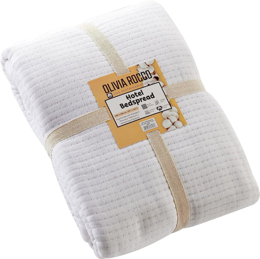 Hotel Collection 240 x 260 cm Quilted Bedspread in Sustainable Cotton Soft and Durable White and Grey Bedding for Elegant Bedroom Decor by OLIVIA ROCCO