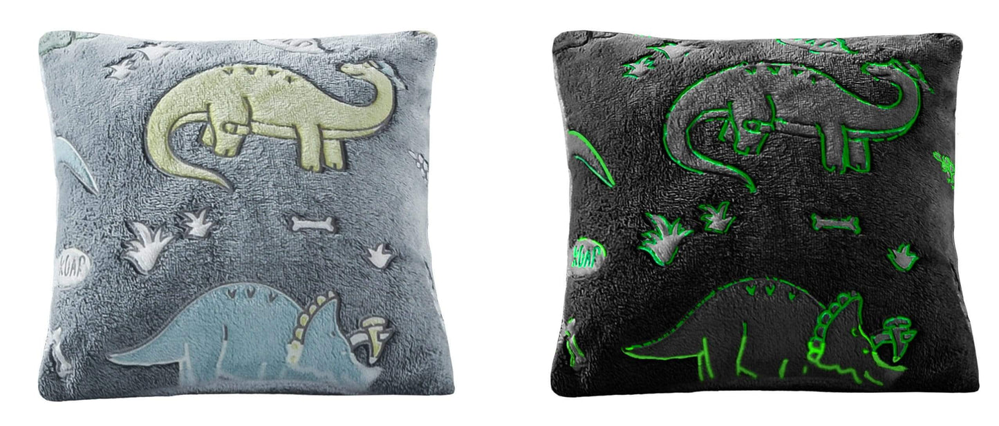 OLIVIA ROCCO Dinosaur Glow In The Dark Teddy Fleece Duvet Set With Bed Throw And Cushion