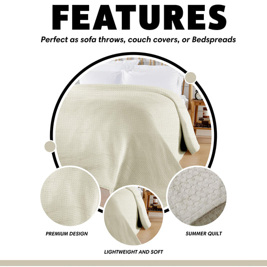 Florian Checked Throw Blanket Natural Bedspread for Sofas Armchairs Sofa Settee Couch Beds & Couches by OLIVIA ROCCO
