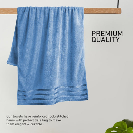 Belmont Viscose Stripe Blue Towels 100% Cotton Hotel Quality Super Absorbent 10 Piece Bale Set, 4 Hand Towel & 12 Face Cloths by OLIVIA ROCCO