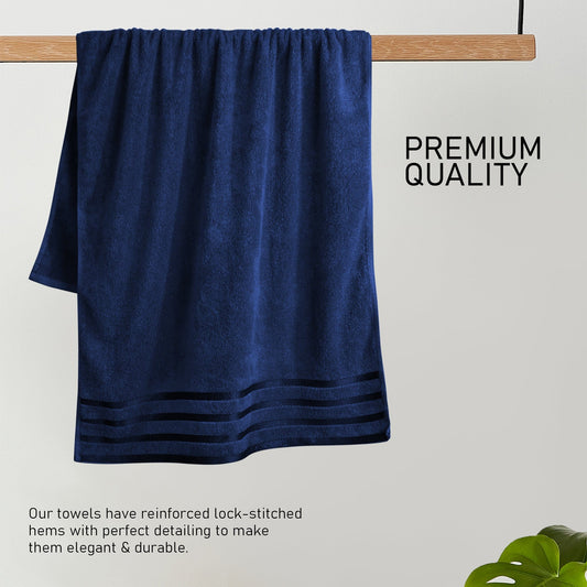 Belmont Viscose Stripe Royal Blue Towels 100% Cotton Hotel Quality Super Absorbent 10 Piece Bale Set, 4 Hand Towel & 12 Face Cloths by OLIVIA ROCCO
