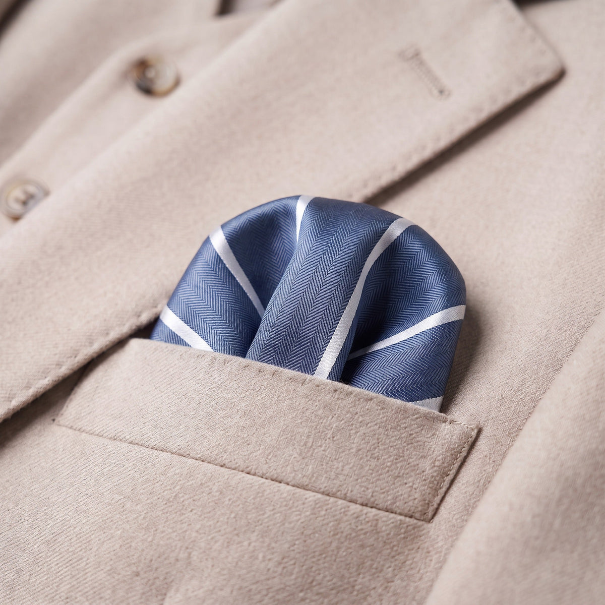 Steel Blue & White Stripe Pocket Square - Hawksmoor Edit