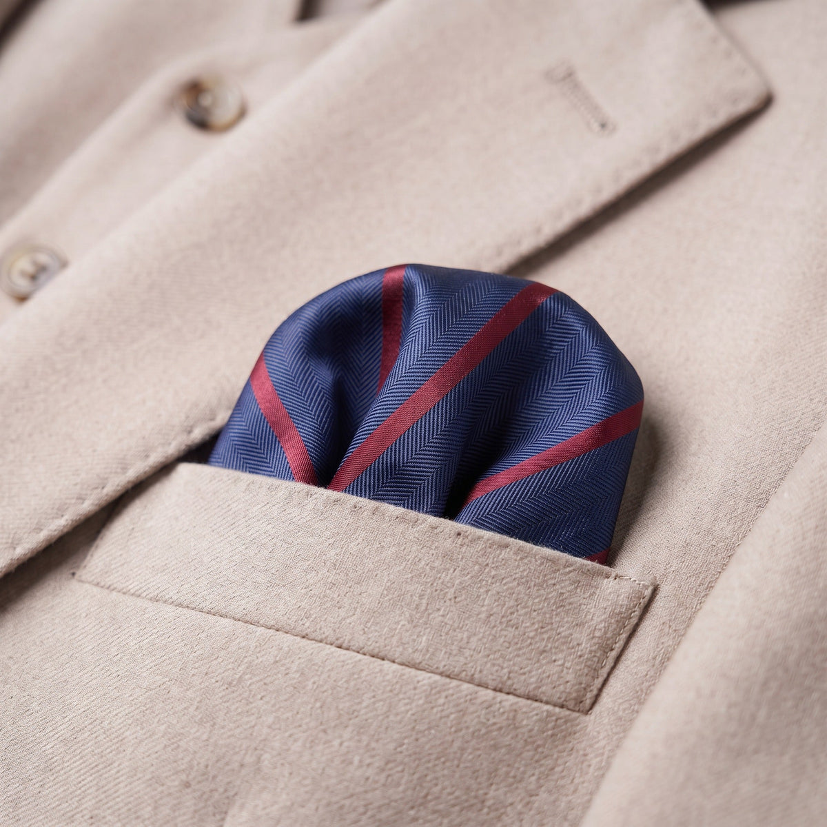 Navy Blue & Wine Stripe Pocket Square - Hawksmoor Edit