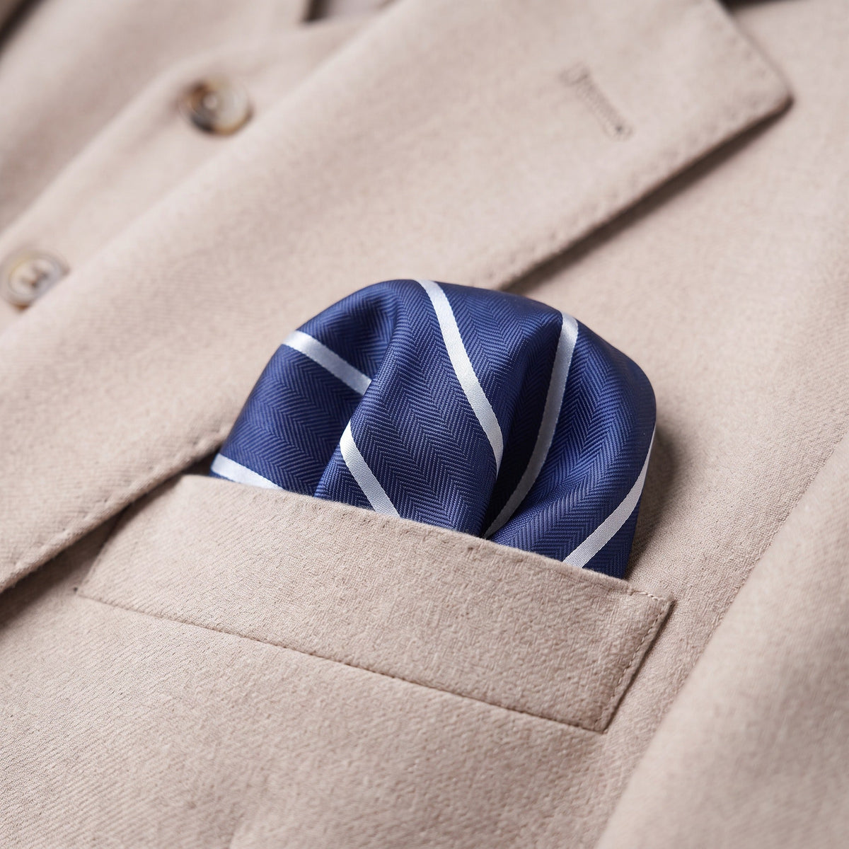 Navy Blue & Light Blue Stripe Pocket Square - Hawksmoor Edit