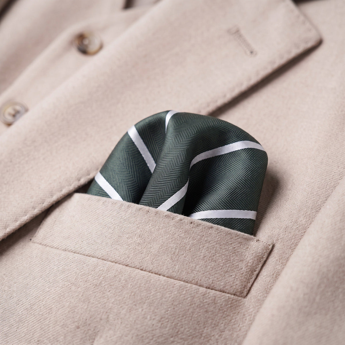 Forest Green & White Stripe Pocket Square - Hawksmoor Edit