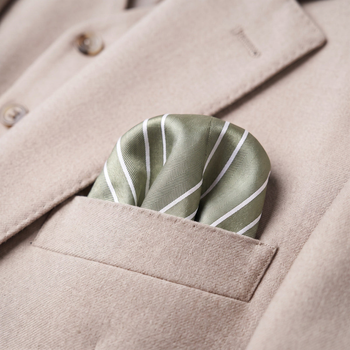 Khaki & White Stripe Pocket Square - Charleston Edit