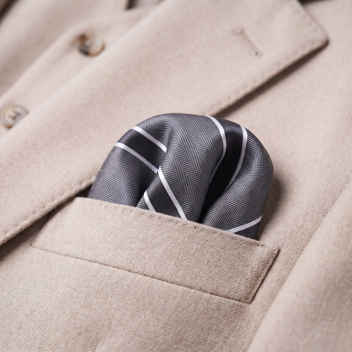 Glacier Grey & White Stripe Pocket Square - Charleston Edit
