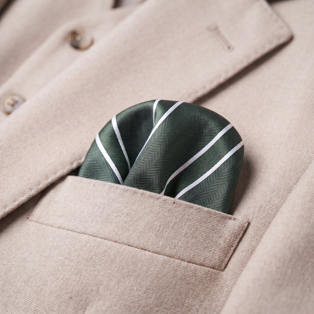Forest Green & White Stripe Pocket Square - Charleston Edit