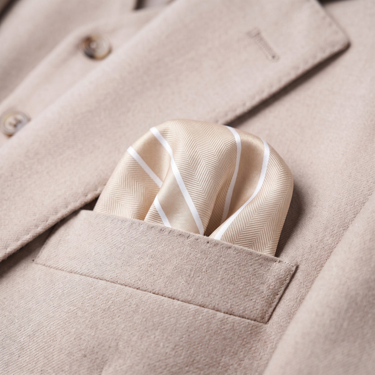Beige & White Stripe Pocket Square - Charleston Edit