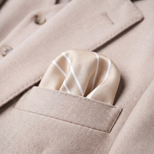 Beige & White Stripe Pocket Square - Charleston Edit