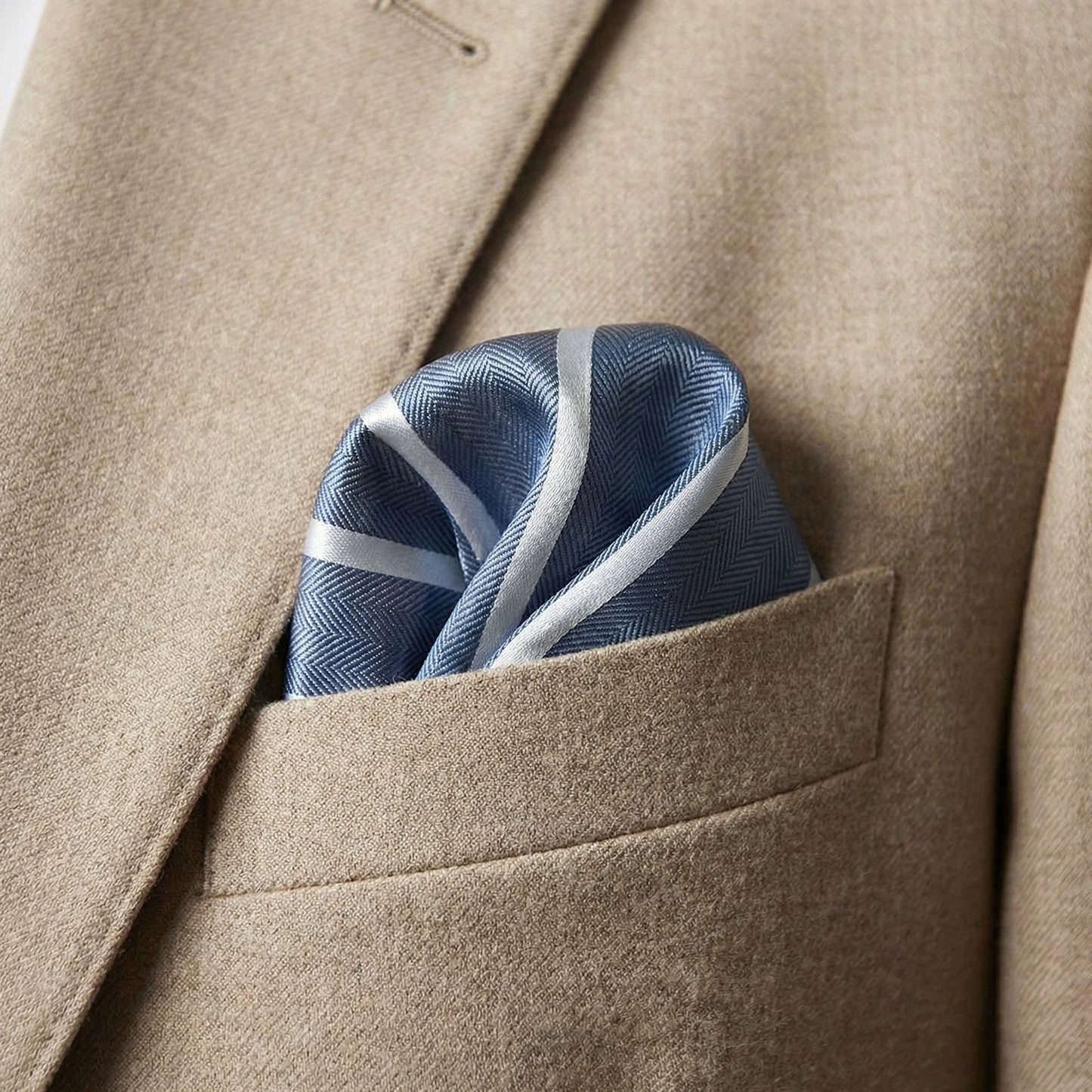 Steel Blue & White Stripe Pocket Square - Hawksmoor Edit