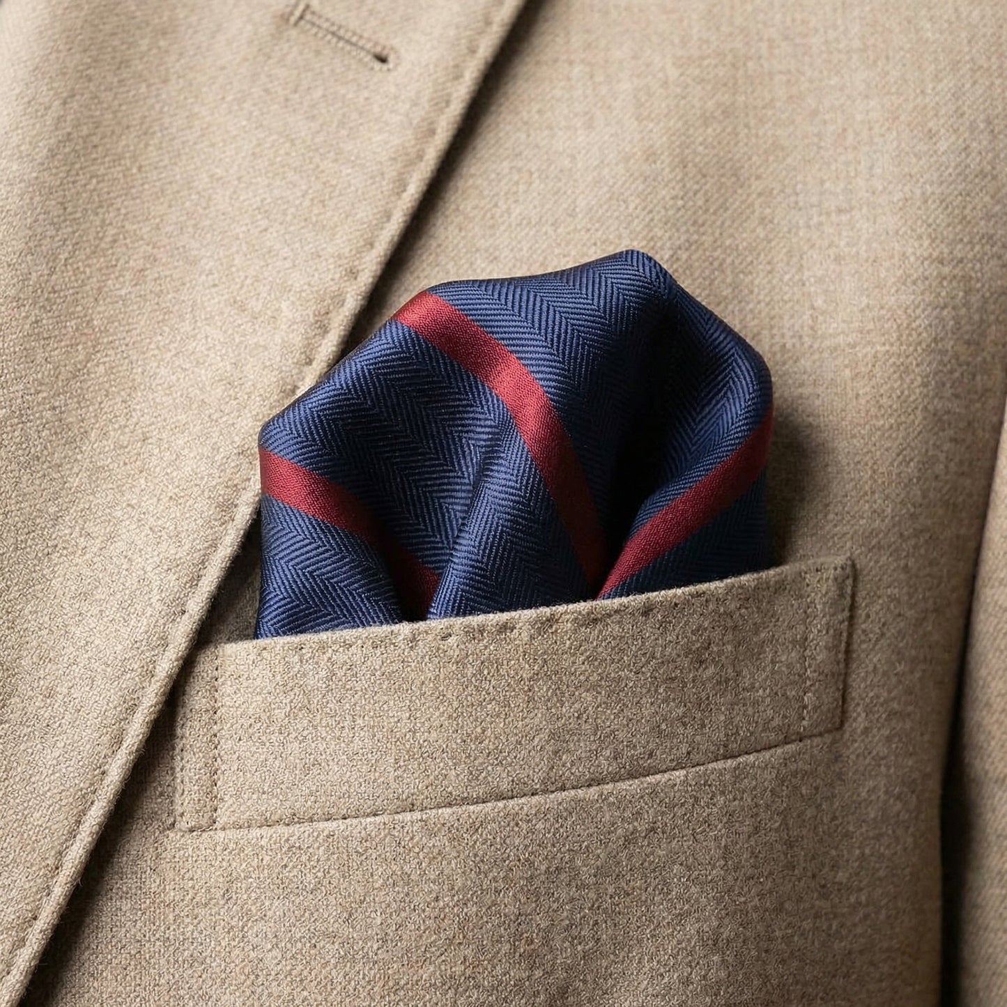 Navy Blue & Wine Stripe Pocket Square - Hawksmoor Edit