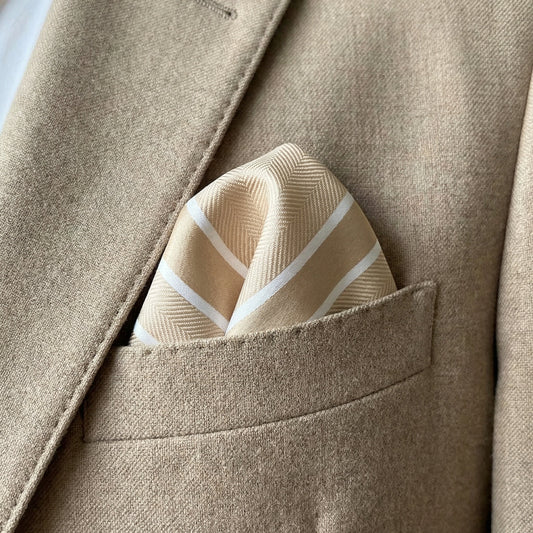Beige & White Stripe Pocket Square - Charleston Edit
