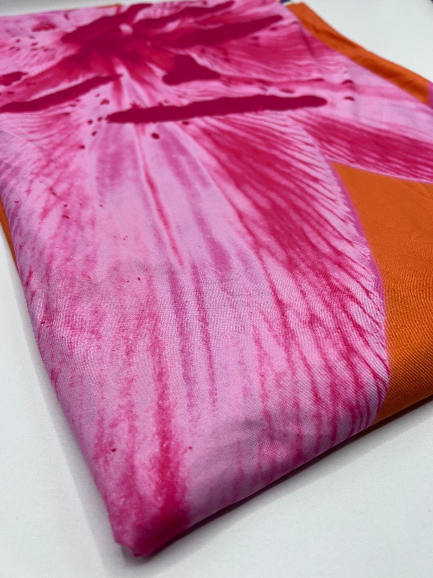 Orange Floral Print Soft Touch Stretch Fabric