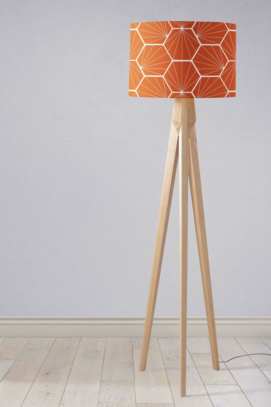 Orange Lampshade with a White Hexagon Design, Ceiling or Table Lamp Shade