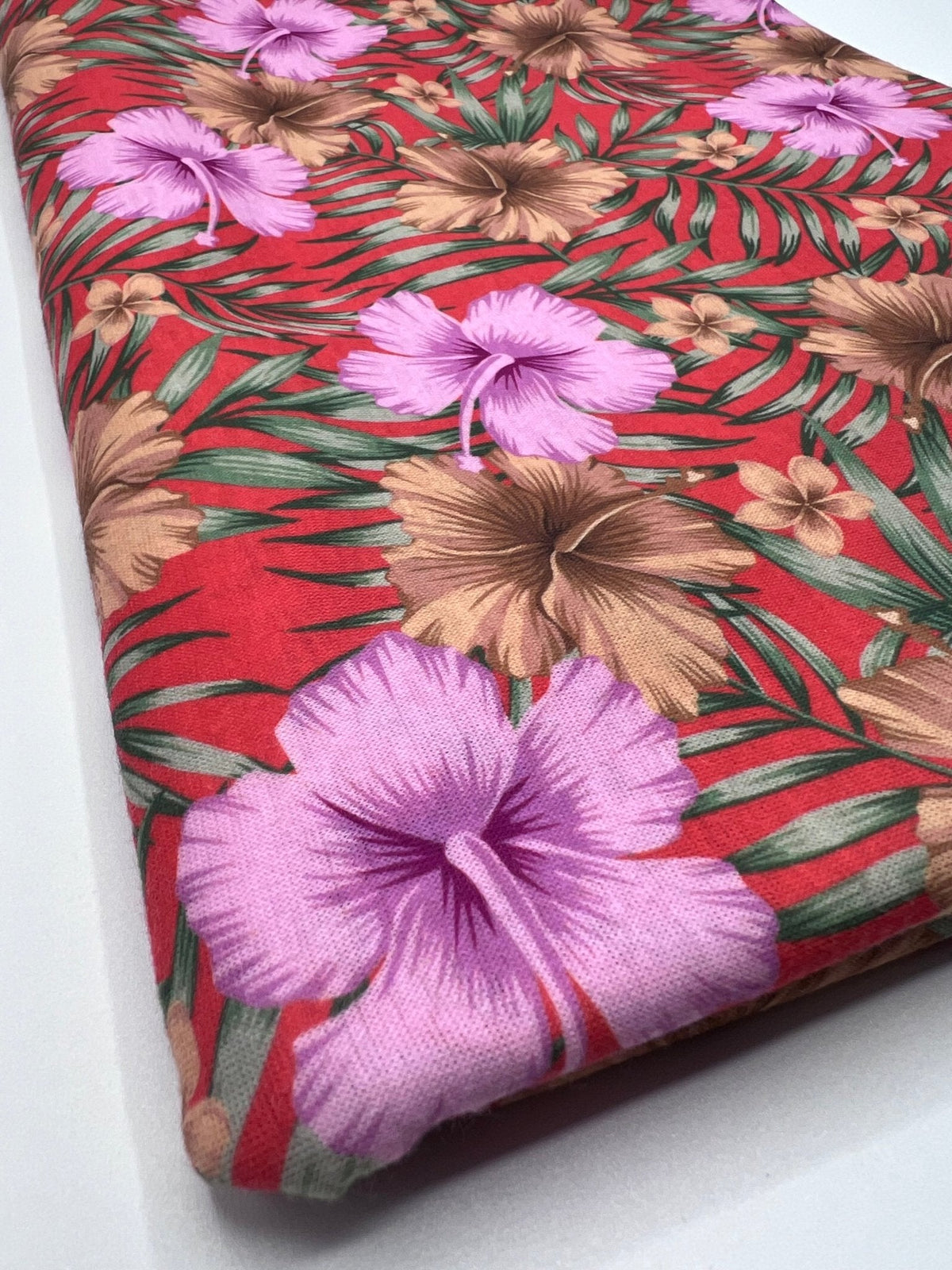 Orange Lilac Flower Print Spun Poly Stretch Fabric