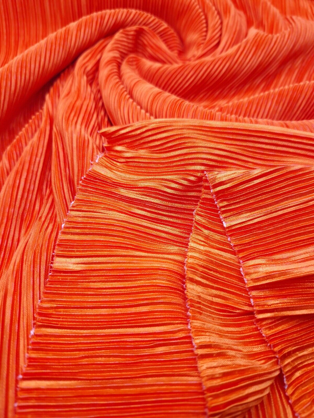 Orange Plisse Pleated Stretch Fabric