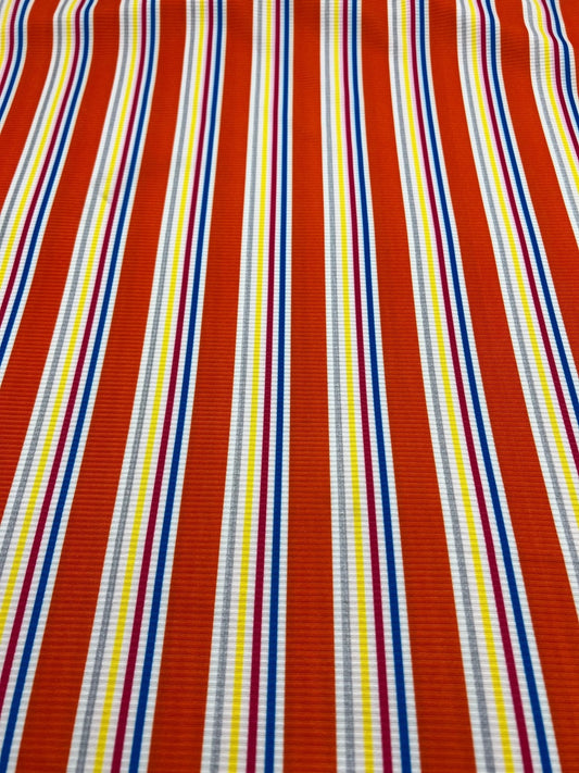 Orange Stripe Print 2X1 Fine Rib Stretch Fabric