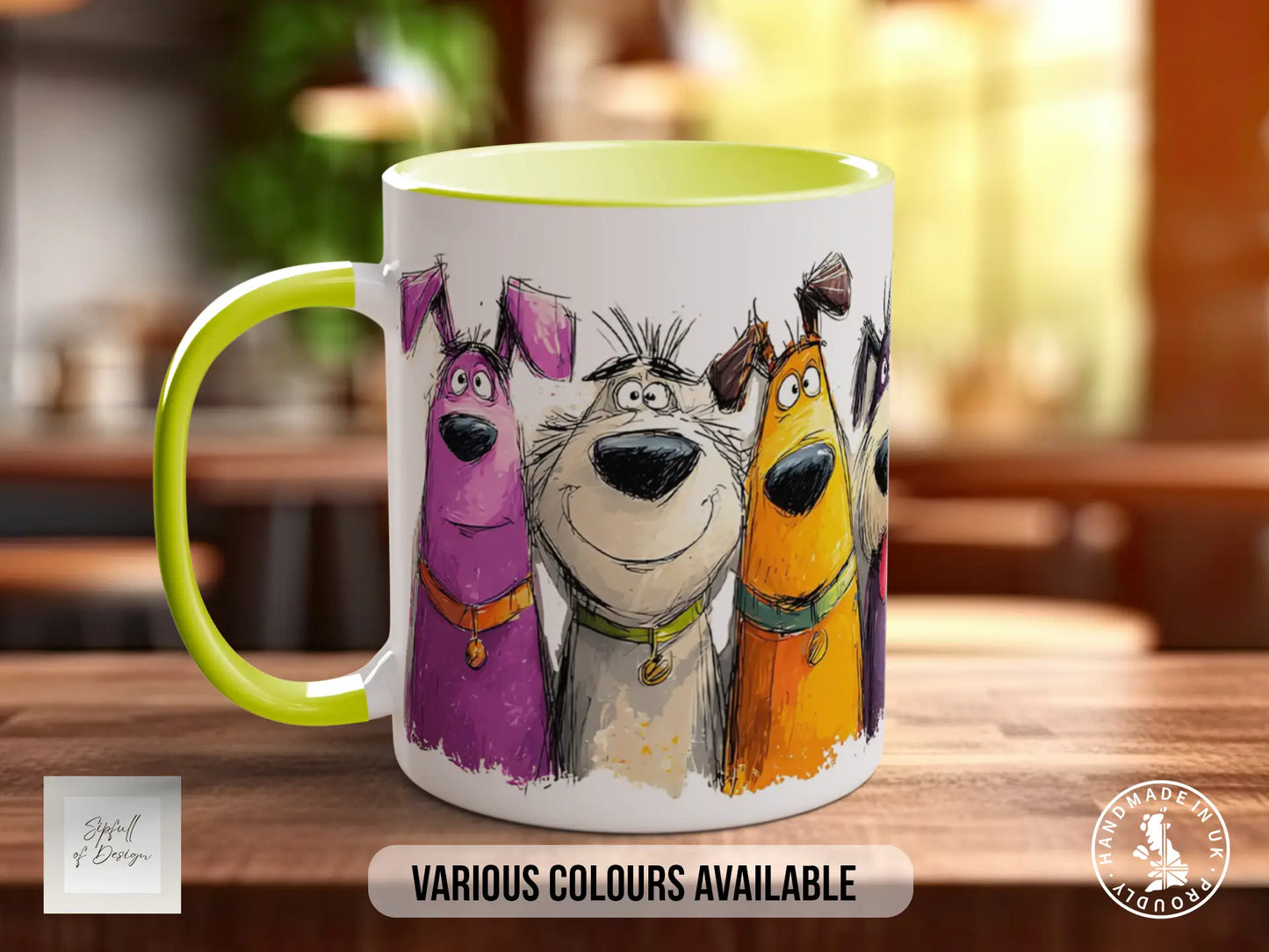 Colourful Dog Crowd Mug | Playful Dog Art | Handmade UK