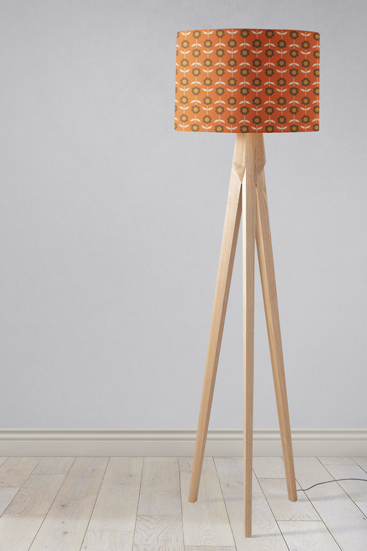 Orange Retro Floral Lampshade, Ceiling or Table Lamp Shade