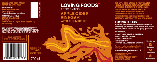 Organic Apple Cider Vinegar With The Mother – Raw Unfiltered 750ml