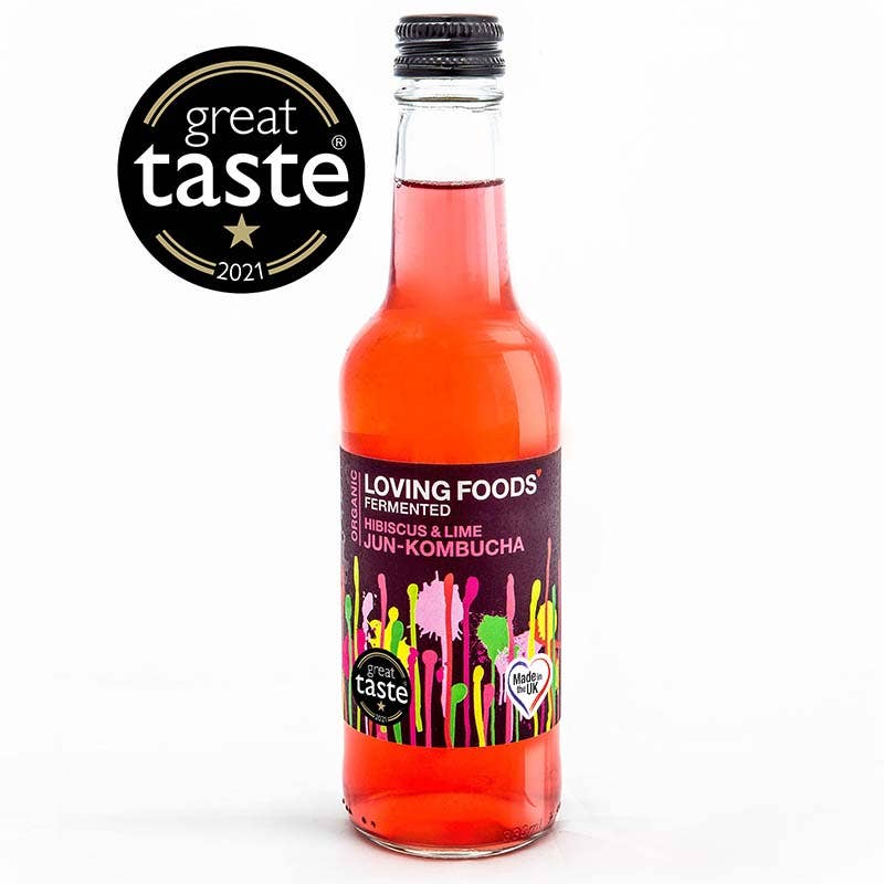 Organic Jun Kombucha Hibiscus + Lime – Unpasteurised Honey Fermented Drink 330ml