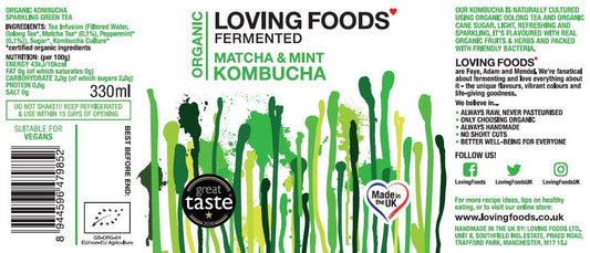 Organic Kombucha Matcha & Mint – Unpasteurised Fermented Tea Drink 330ml