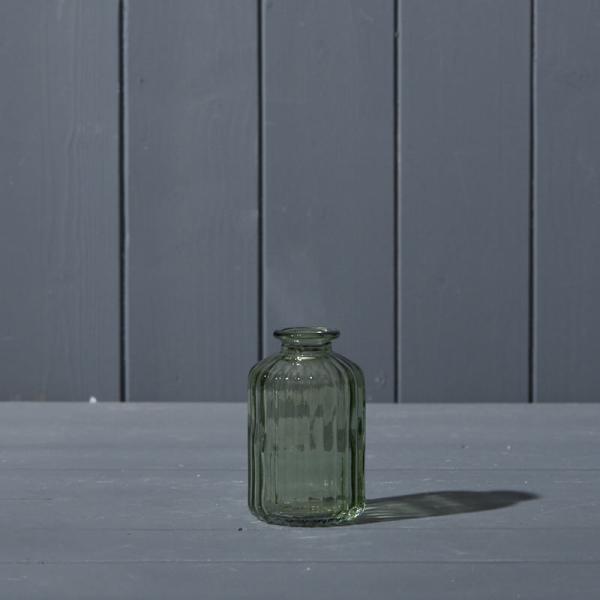 Vintage Green Ribbed Glass Bottle D6.3 x H10cm
