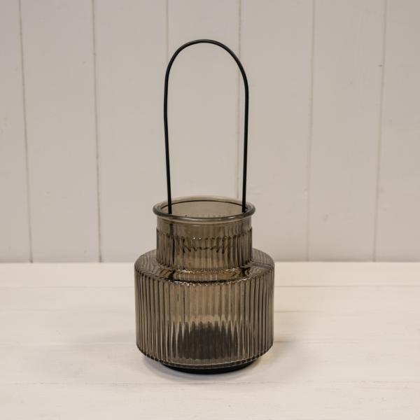Warm Grey Glass Candle Holder with Handle Large