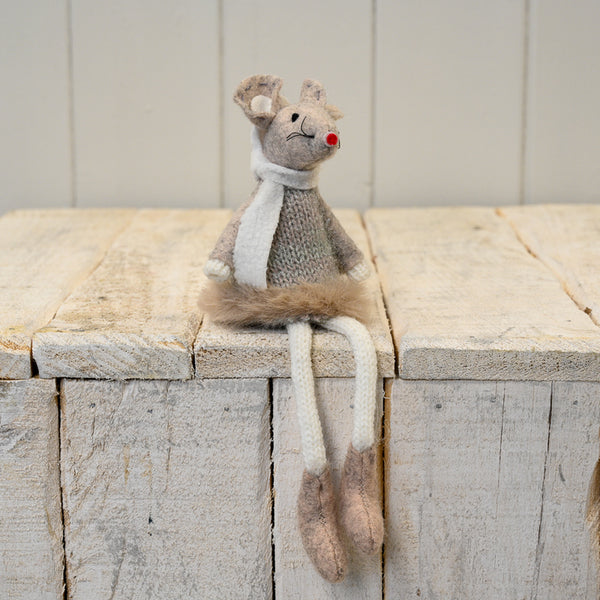 Fabric Mouse in Grey Dress with White Scarf(16cm)