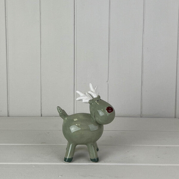 Light Green/White Ceramic Reindeer Decoration L11.6xD6.7xH13.6cm Weight-181g
