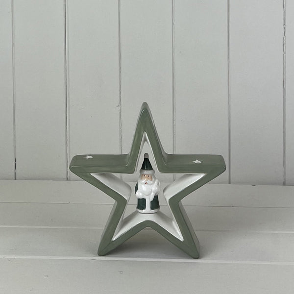 Light Green Ceramic Star with Santa Decoration L19.4xD4.5xH18.4cm Weight-521g