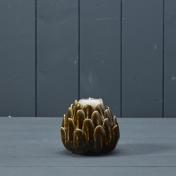 Green Ceramic Flower Tealight D10.1cm H8.7cm