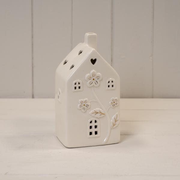Glazed Ceramic House with LED Ornament with Textured Detail L9.7xW7.7xH17.3cm