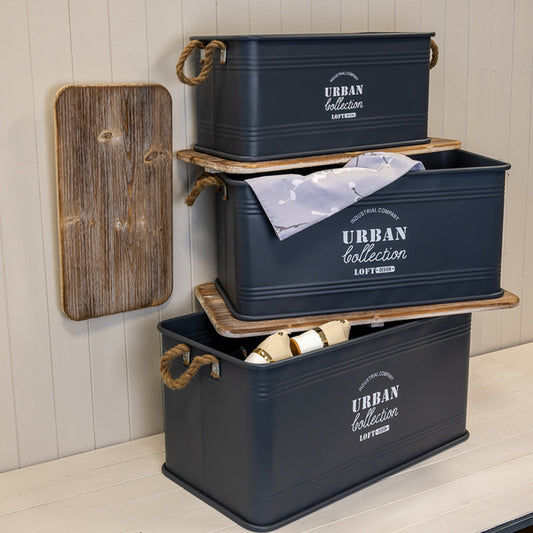 Set of Three Grey Urban Rectangular Storage Containers