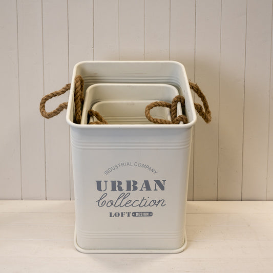 Set of Three Cream Urban Square Storage Containers