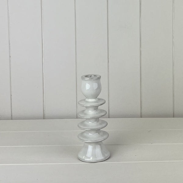 Glazed Ceramic Candle Holder with Textured Detail L6.7xD6.7xH16.2cm Weight-332g