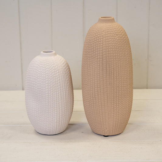 Tall Tan Texured Stone Vase 10.2cm x 10.2cm x 23.8cm