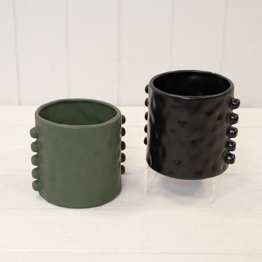 Dimpled Olive Green Planter with Bobbins