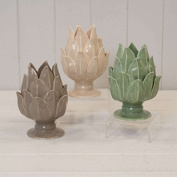 Sage Green Ceramic Artichoke Candle Holder