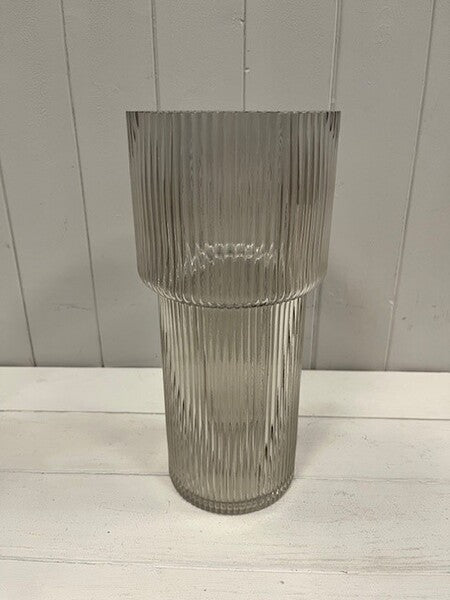 Smokey Brown Tall Glass Ribbed Vase